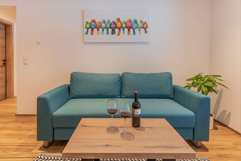 Appartement Finn - Den Tag auf der ausziehbaren Couch und einem Glas Wein ausklingen und die Seele baumeln lassen.