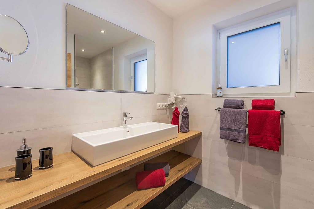 with walk-in shower, toilet and spacious washing area